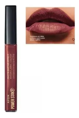 *Batom Líquido Matte Glitter Effect 16h Avon Power Stay - Nude Iluminado 7ml