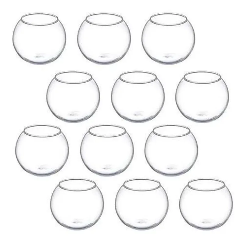 Kit 12 Mini Vaso Aquário Castiçal Redondo De Vidro 250Ml