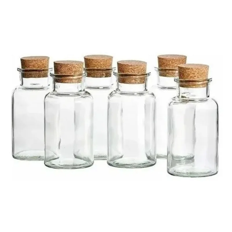 Kit 6 Garrafinhas De Vidro Com Rolha Retro 70ml Cortiça