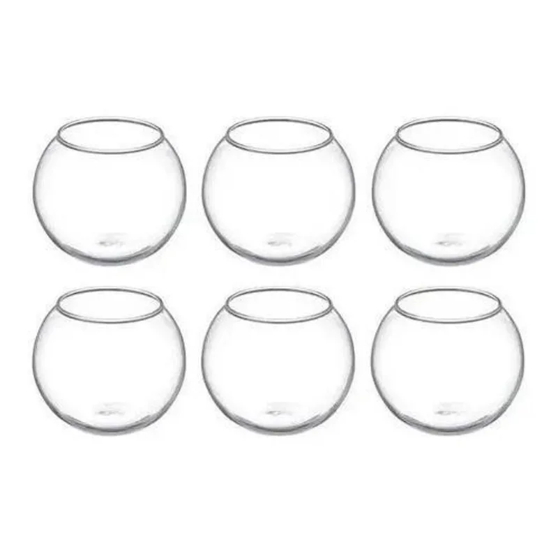 Kit 6 Mini Vaso Aquário Castiçal Redondo De Vidro 250Ml