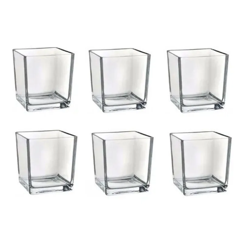 Kit 6 Porta Vela De Vidro Quadrado Castiçal 100 Ml