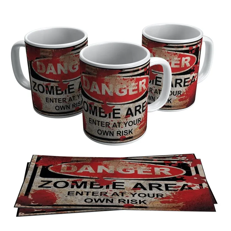 Caneca Danger Zombie Area Divertida Zumbi Engraçada