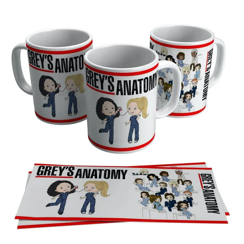 Caneca Greys Anatomy Série Tv Seriado Personagens Desenho
