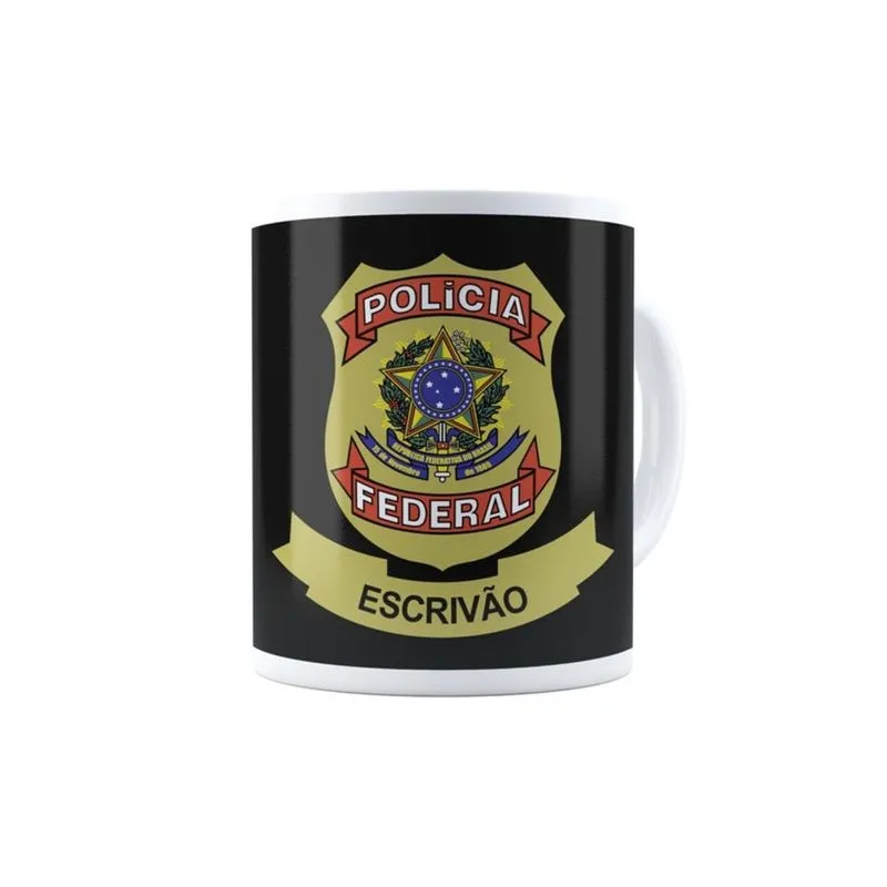 Caneca Escrivão da Polícia Federal PF Distintivo Brasão Insígnia
