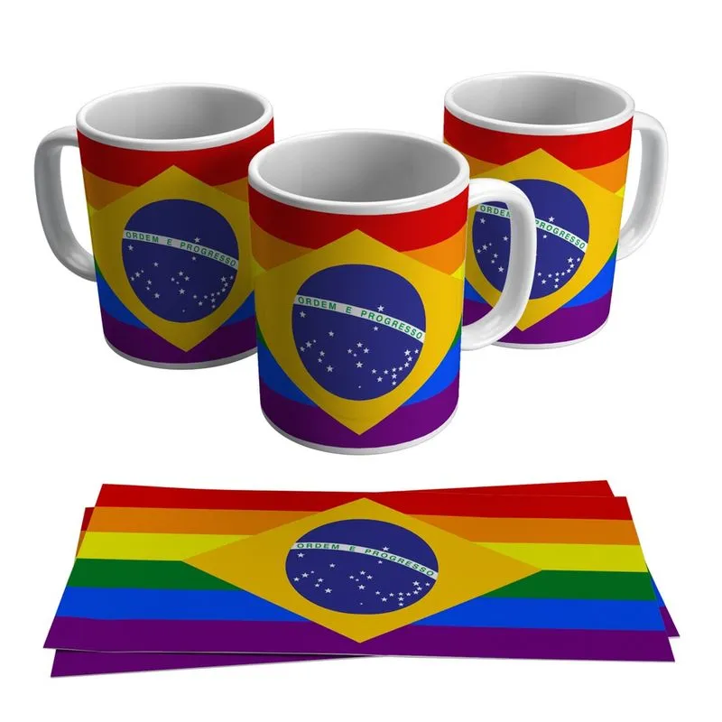 Caneca Bandeira Do Brasil Lgbt Cores Orgulho Gay