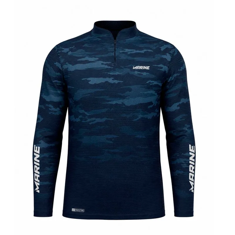 Camisa Pesca Marine Sports Cammo Azul Proteção UV FPS 50+ Dryout