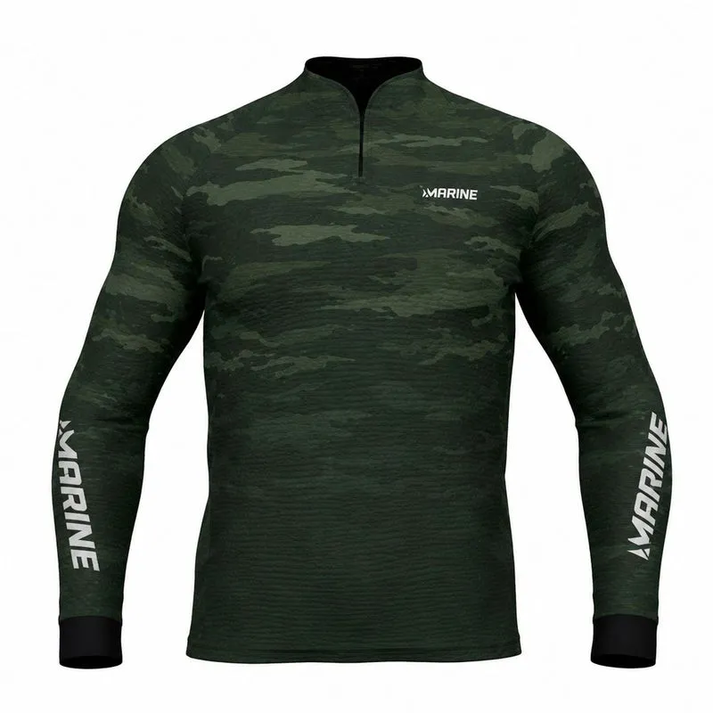 Camisa Pesca Marine Sports Cammo Verde Proteção UV FPS 50+ Dryout