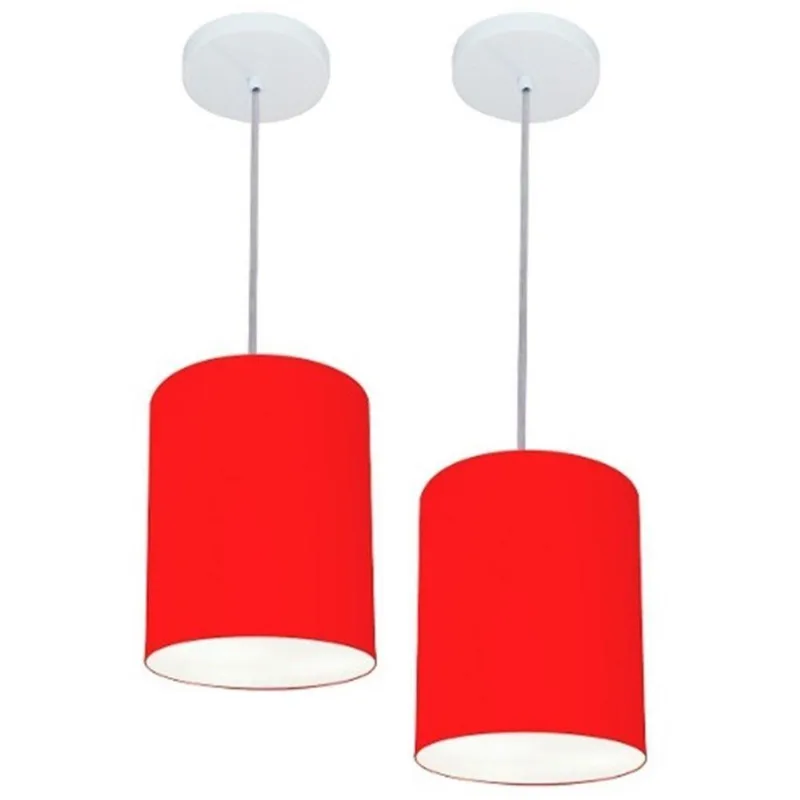 Kit 2 Lustre Pendente Cilíndrico 18x25cm Vermelho Bivolt - Vivare Brasil Iluminação