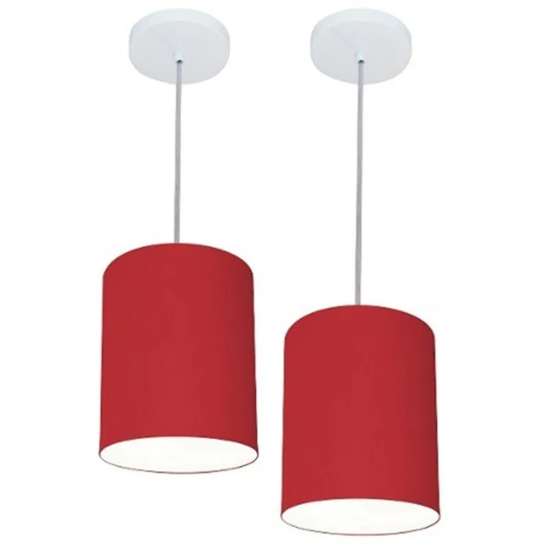 Kit 2 Lustre Pendente Cilíndrico 18x25cm Bordo Bivolt - Vivare Brasil Iluminação