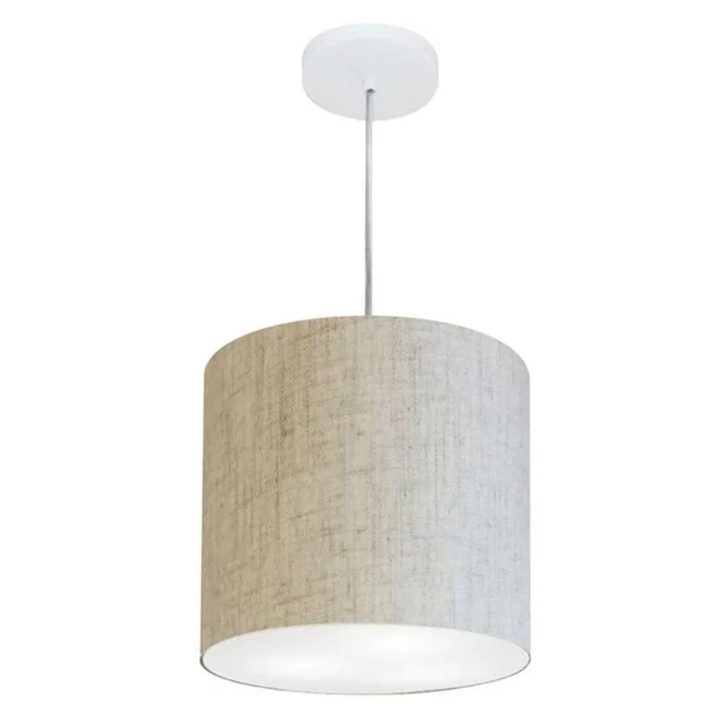 Lustre Pendente Cilíndrico 30x31cm Rústico Bege Bivolt