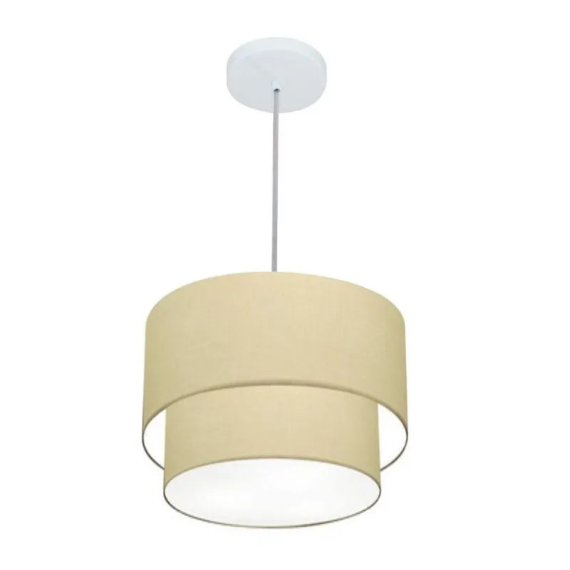 Lustre Duplo Cilíndrico Md-4161 30x25cm Algodão Crú Bivolt - Vivare Brasil Iluminação