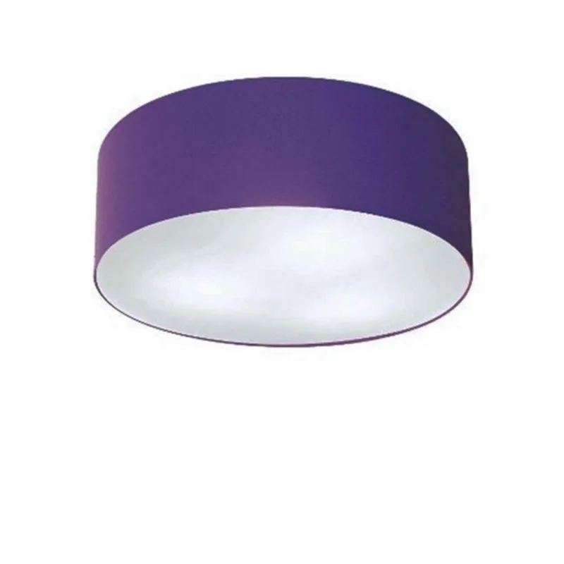 Plafon Cilíndrico Cúpula em Tecido 40x12cm Roxo Bivolt