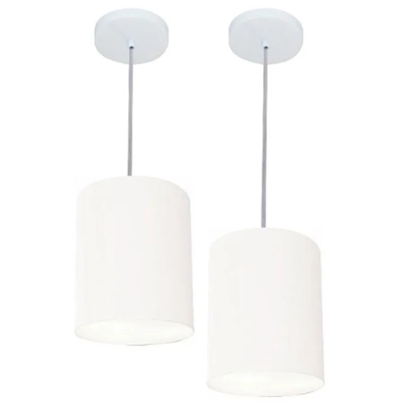 Kit 2 Lustre Pendente Cilíndrico 18x25cm Branco Bivolt - Vivare Brasil Iluminação