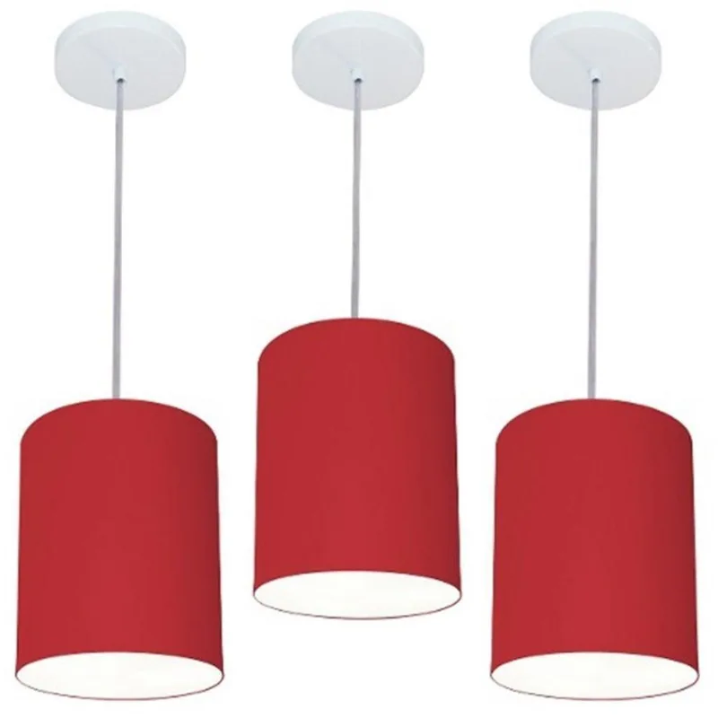 Kit 3 Lustre Pendente Cilíndrico 18x25cm Bordo Bivolt - Vivare Brasil Iluminação