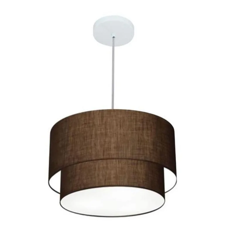 Lustre Duplo Cilíndrico Md-4160 Tecido 40x35cm Bivolt Café - Vivare Brasil Iluminação