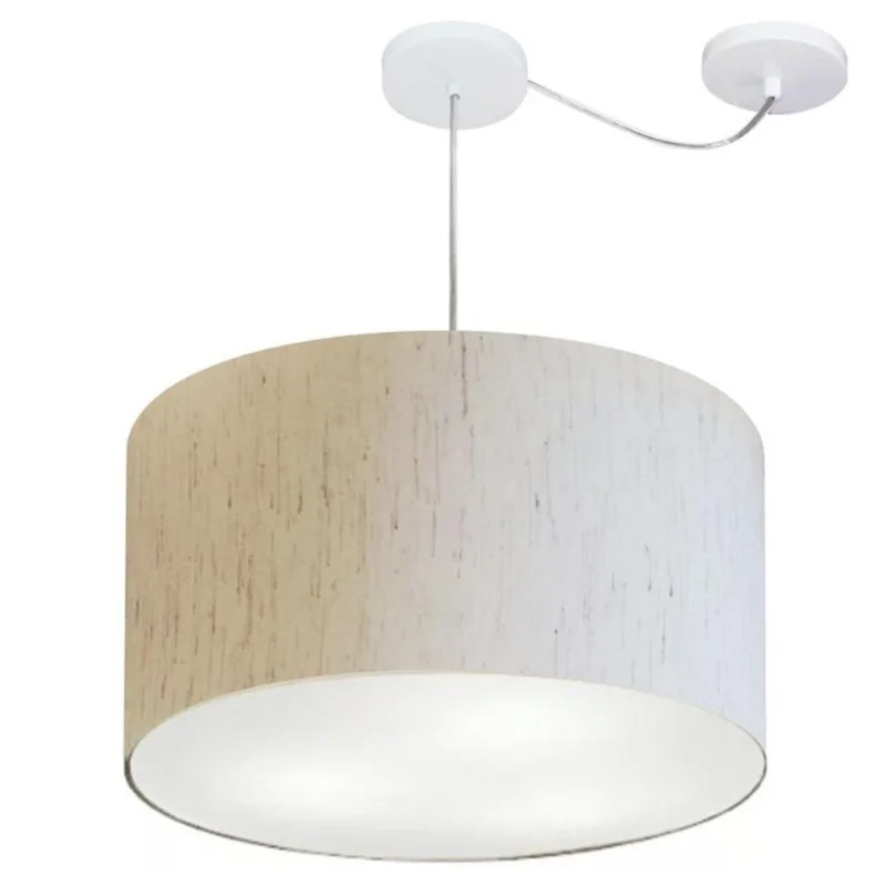 Lustre Cilíndrico Desvio de Centro 60x30cm Linho Bege Bivolt - Vivare Brasil Iluminação