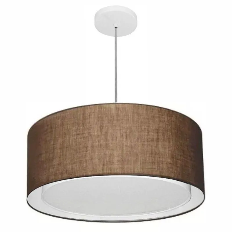 Lustre Pendente Cilíndrico Duplo Md-4294 Cúpula Em Tecido 50x25cm Café - Bivolt
