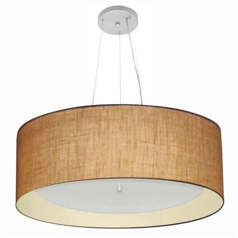 Lustre Pendente Cilíndrico Md-4013 60x25 Palha Bege Bivolt