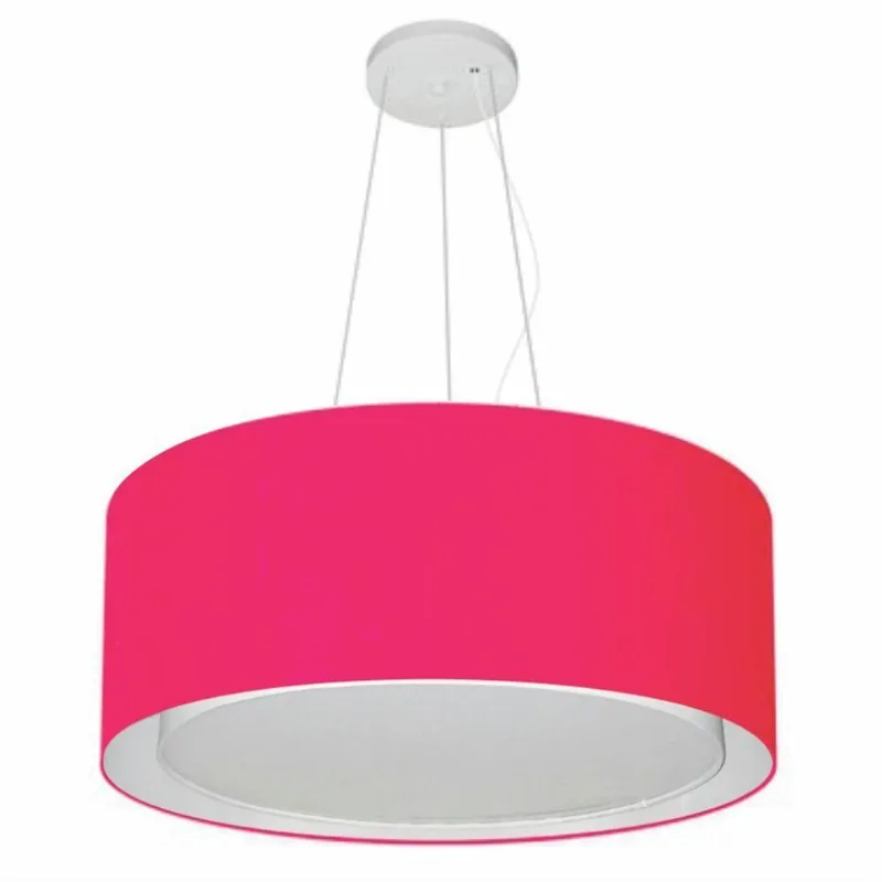 Lustre Pendente Cilíndrico Duplo 50x25cm Rosa Pink Bivolt