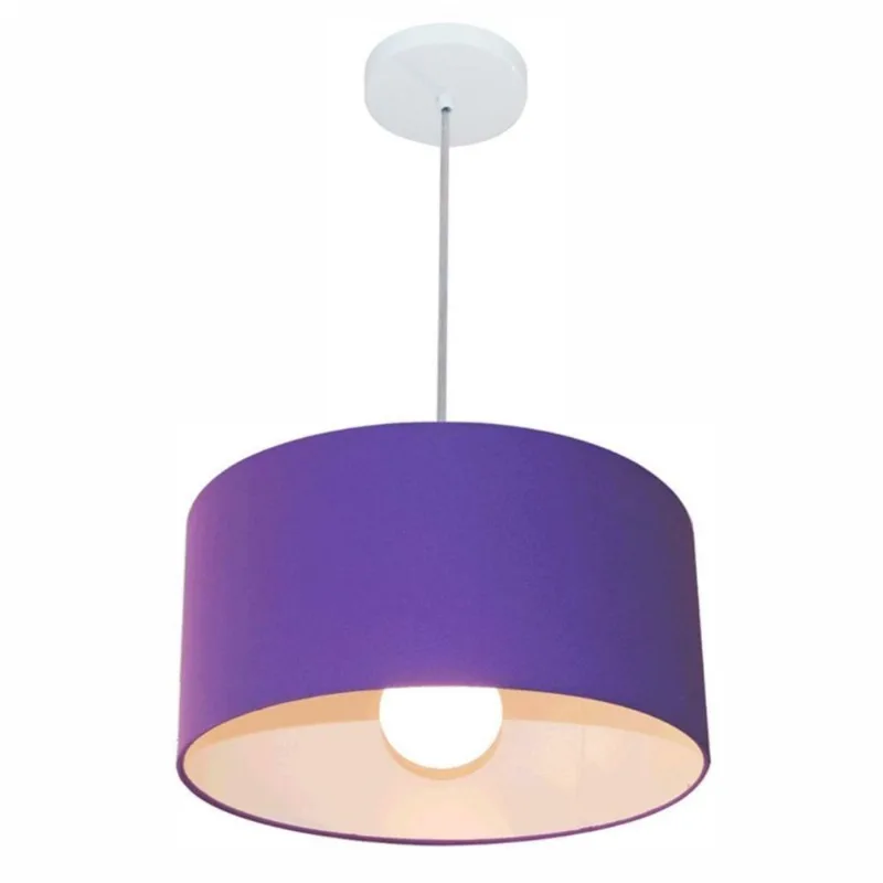 Kit 3 Lustre Pendente Cilíndrico 40x21cm Roxo Bivolt - Vivare Brasil Iluminação