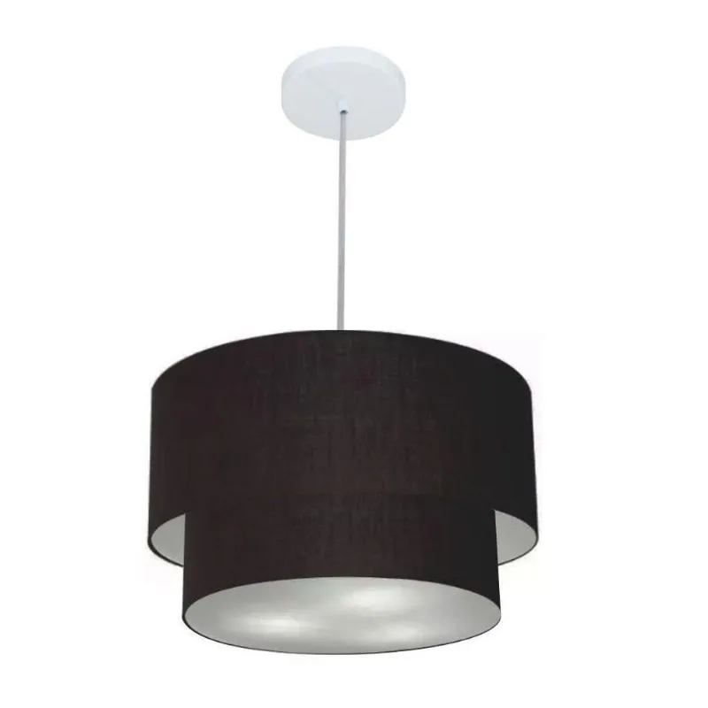 Lustre Duplo Cilíndrico Md-4160 Tecido 40x35cm Bivolt Preto - Vivare Brasil Iluminação