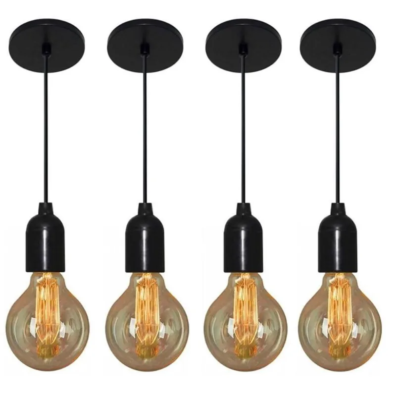 Kit 4 Pendente Luminária Retro Md4149 Suporte Lâmpada Bivolt - Vivare Brasil Iluminação