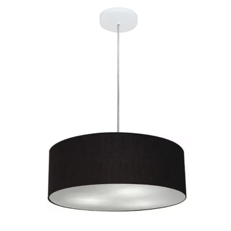 Lustre Cilíndrico Md-4132 Tecido 40x15cm Preto Bivolt - Vivare Brasil Iluminação