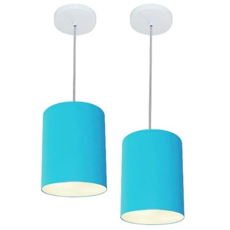 Kit 2 Lustre Pendente Cilíndrico 18x25 Azul Turquesa Bivolt - Vivare Brasil Iluminação