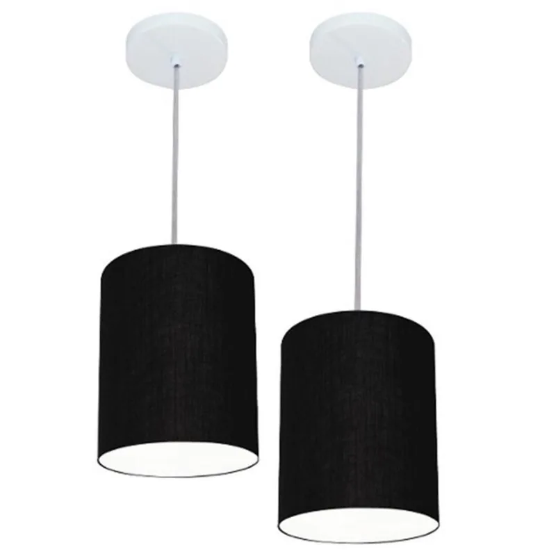 Kit 2 Lustre Pendente Cilíndrico 18x25cm Preto Bivolt - Vivare Brasil Iluminação