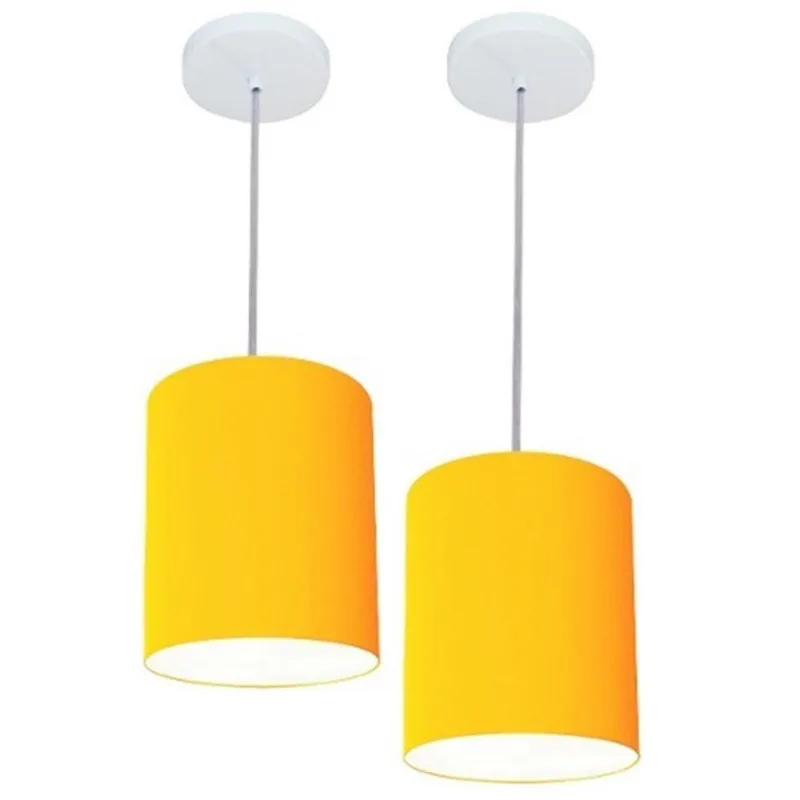 Kit 2 Lustre Pendente Cilíndrico 18x25cm Laranja Bivolt - Vivare Brasil Iluminação
