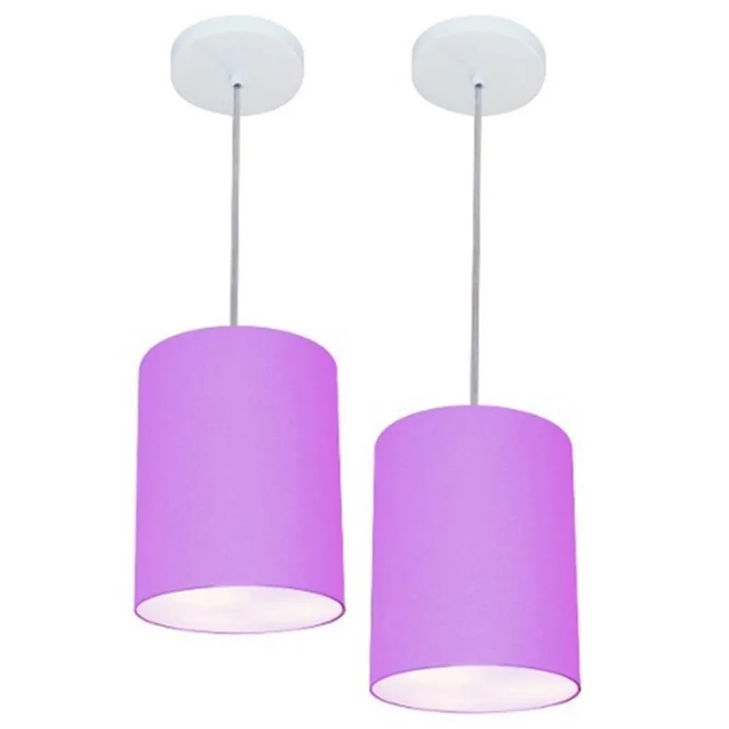 Kit 2 Lustre Pendente Cilíndrico 18x25cm Lilás Bivolt - Vivare Brasil Iluminação