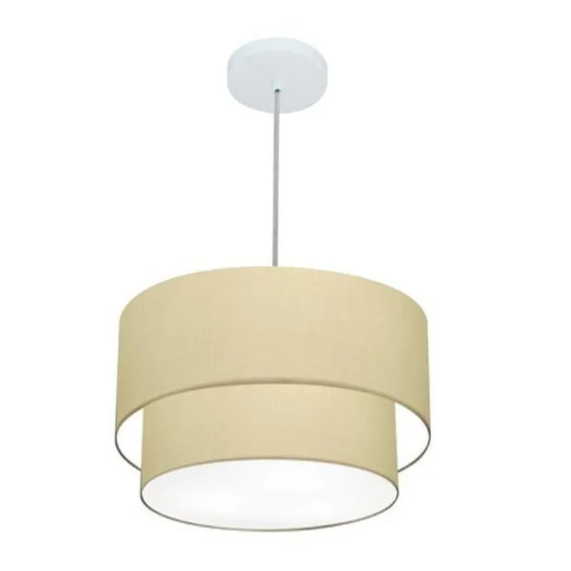 Lustre Duplo Cilíndrico Md-4160 40x35cm Bivolt Algodão Crú - Vivare Brasil Iluminação