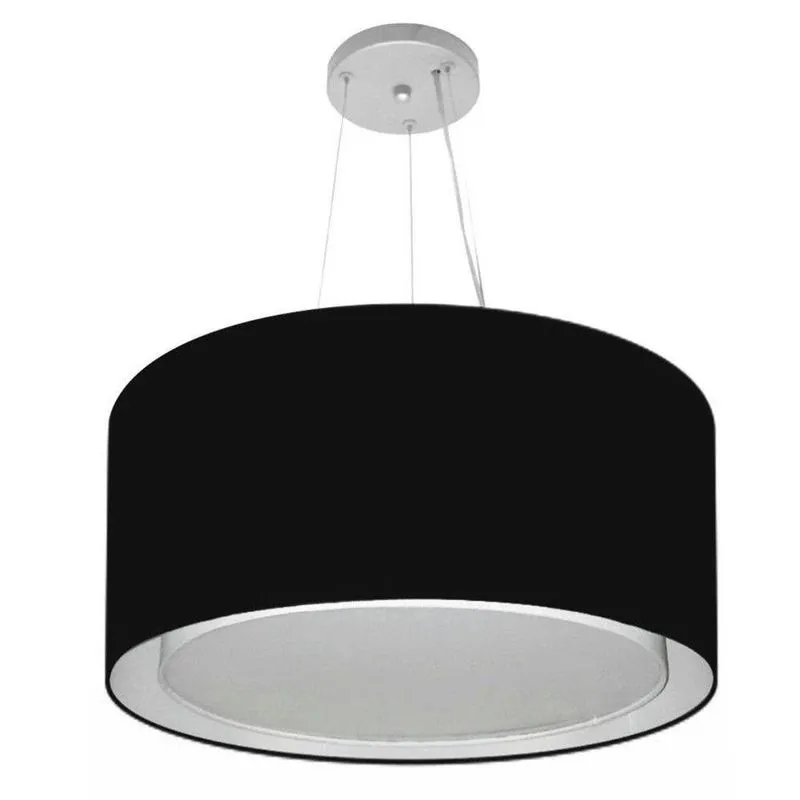 Lustre Pendente Cilíndrico Duplo Md-4300 Cúpula Em Tecido 50x30cm Preto - Bivolt