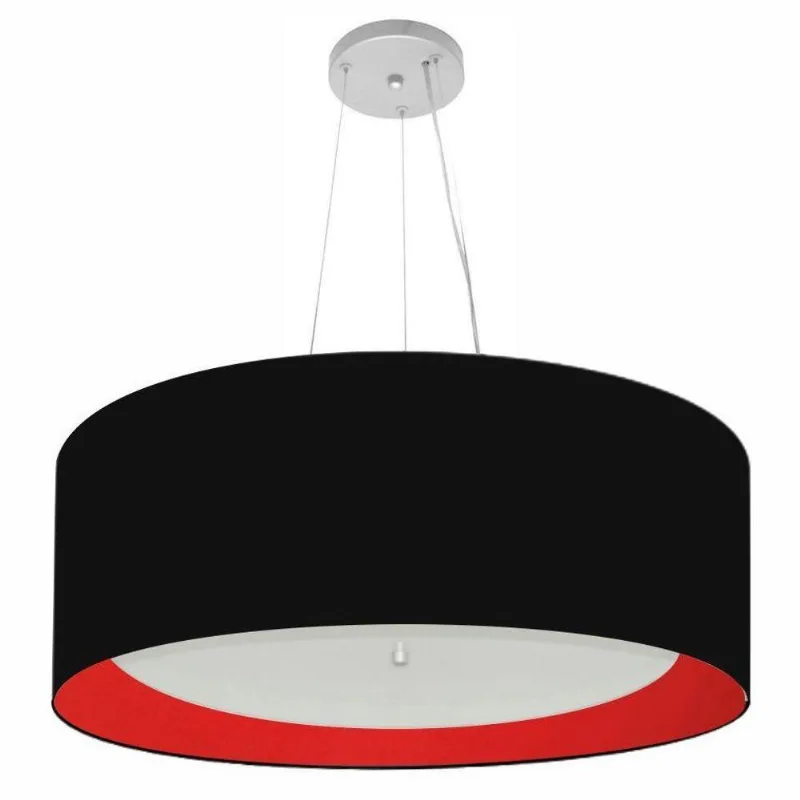 Lustre Cilíndrico Md-4013 60x25cm Preto Vermelho Bivolt - Vivare Brasil Iluminação