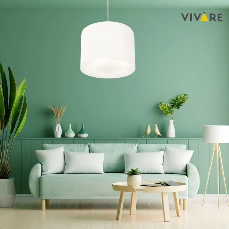 Lustre Pendente Cilíndrico MD-4210 Cúpula Em Tecido Resistente À Maresia Branco Vivare Brasil