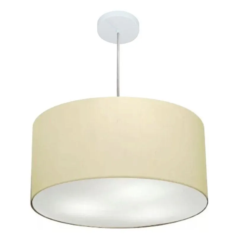 Lustre Pendente Cilíndrico MD-4213 Cúpula Algodão Cru 50x30cm Bivolt Branco Vivare Brasil Iluminação