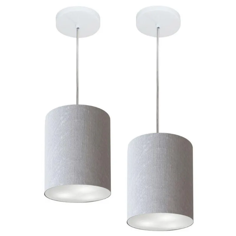 Kit 2 Lustre Cilíndrico Md-4012 18x25cm Rústico Cinza Bivolt - Vivare Brasil Iluminação