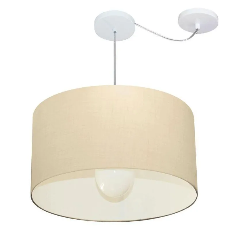 Lustre Pendente Cilíndrico Com Desvio Md-4234 Cúpula Em Tecido 60x30cm Algodão Crú - Bivolt