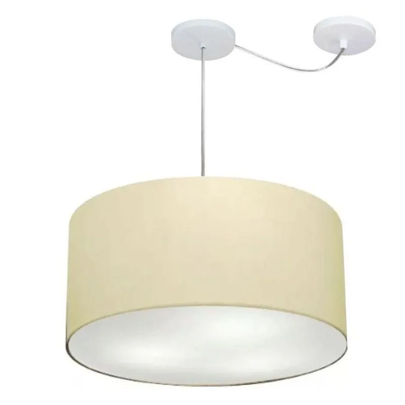 Lustre Pendente Cilíndrico MD-4238 Com Cúpula Em Tecido Algodão Cru 45x25cm E Desvio De Centro