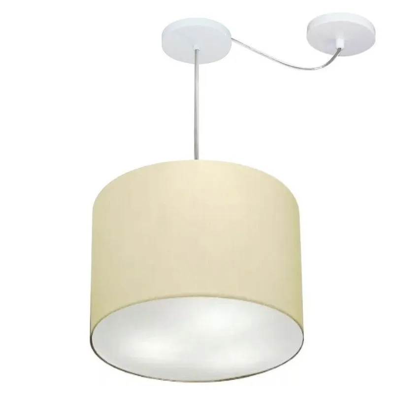 Lustre Pendente Cilíndrico Com Desvio Md-4258 Cúpula Em Tecido 40x30cm Algodão Crú - Bivolt