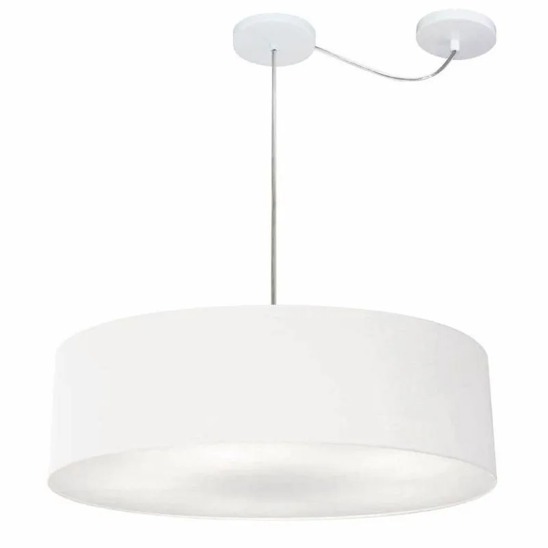 Lustre Pendente Cilíndrico Com Desvio Md-4265 Cúpula Em Tecido 60x15cm Branco - Bivolt