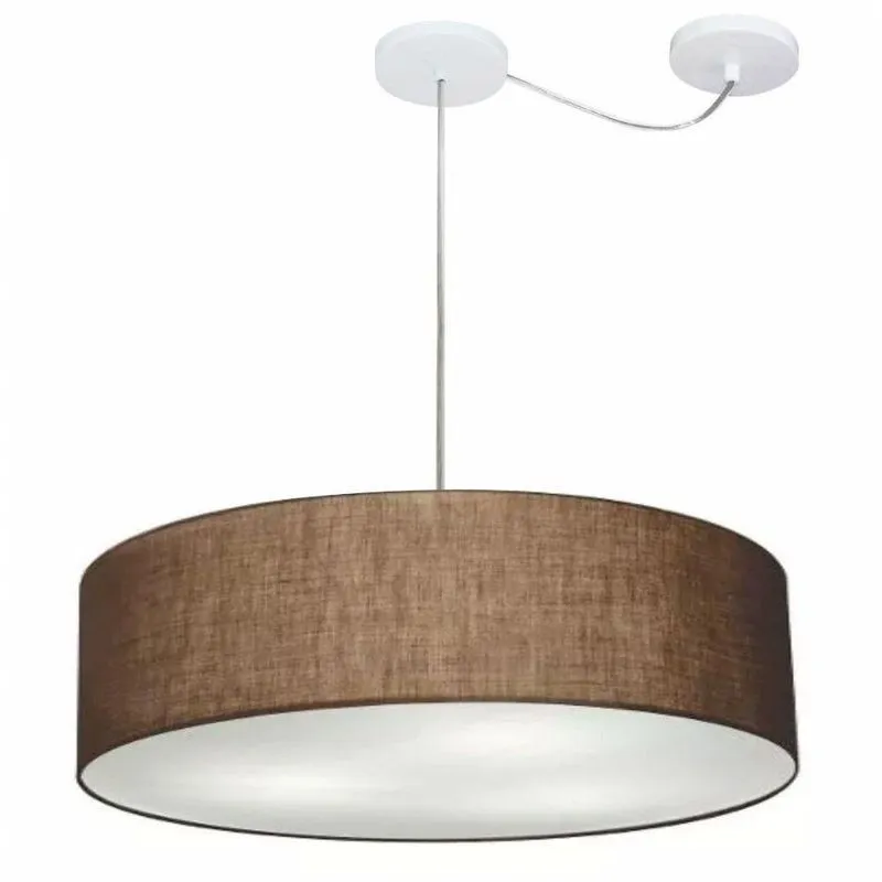 Lustre Pendente Cilíndrico Com Desvio Md-4265 Cúpula Em Tecido 60x15cm Café - Bivolt