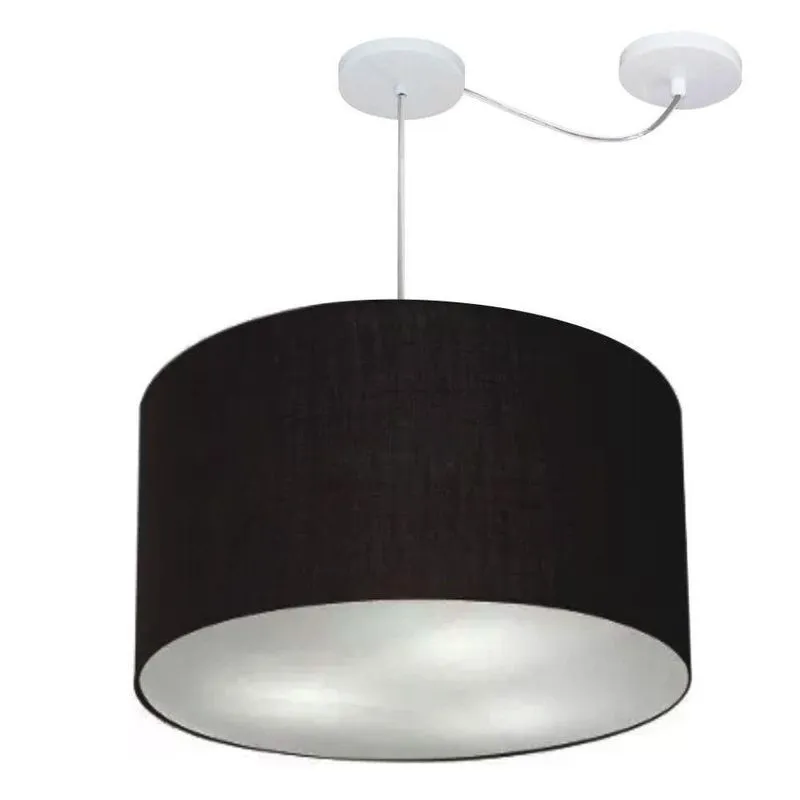 Lustre Pendente Cilíndrico Com Desvio Md-4235 Cúpula Em Tecido 45x30cm Preto - Bivolt