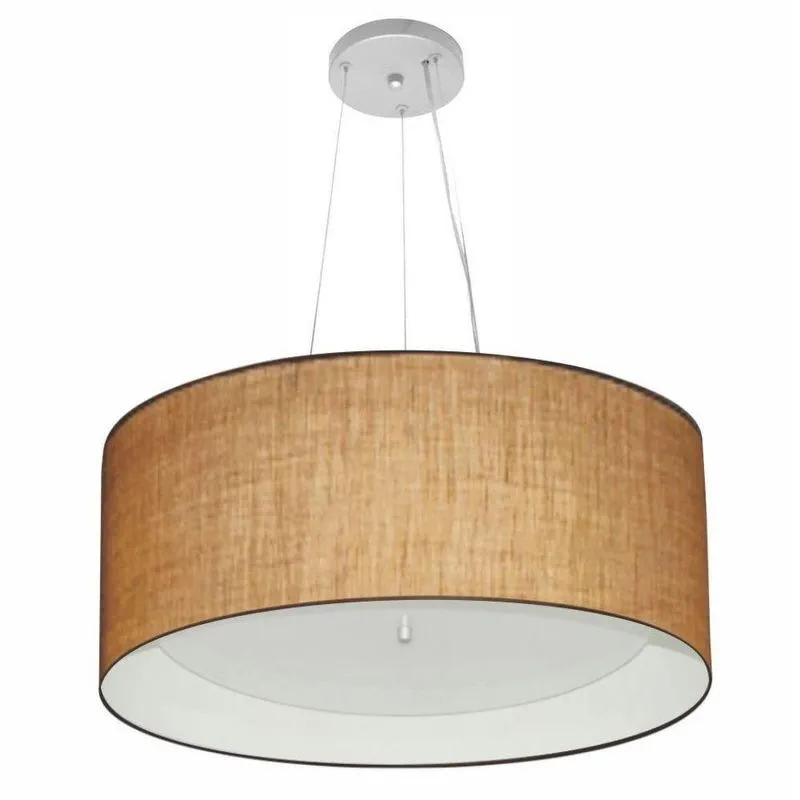 Lustre Pendente Cilíndrico Md-4145 Cúpula Em Tecido 50x25cm Palha / Branco - Bivolt