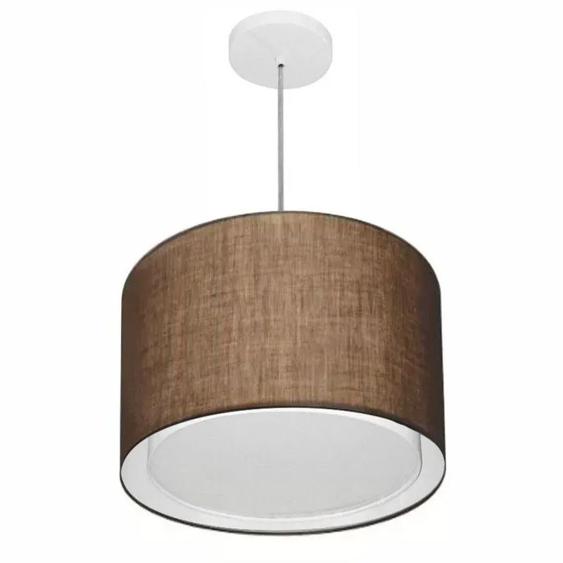 Lustre Pendente Cilíndrico Duplo MD-4286 Com Cúpula Em Tecido 40x30cm Café Vivare Brasil Iluminação