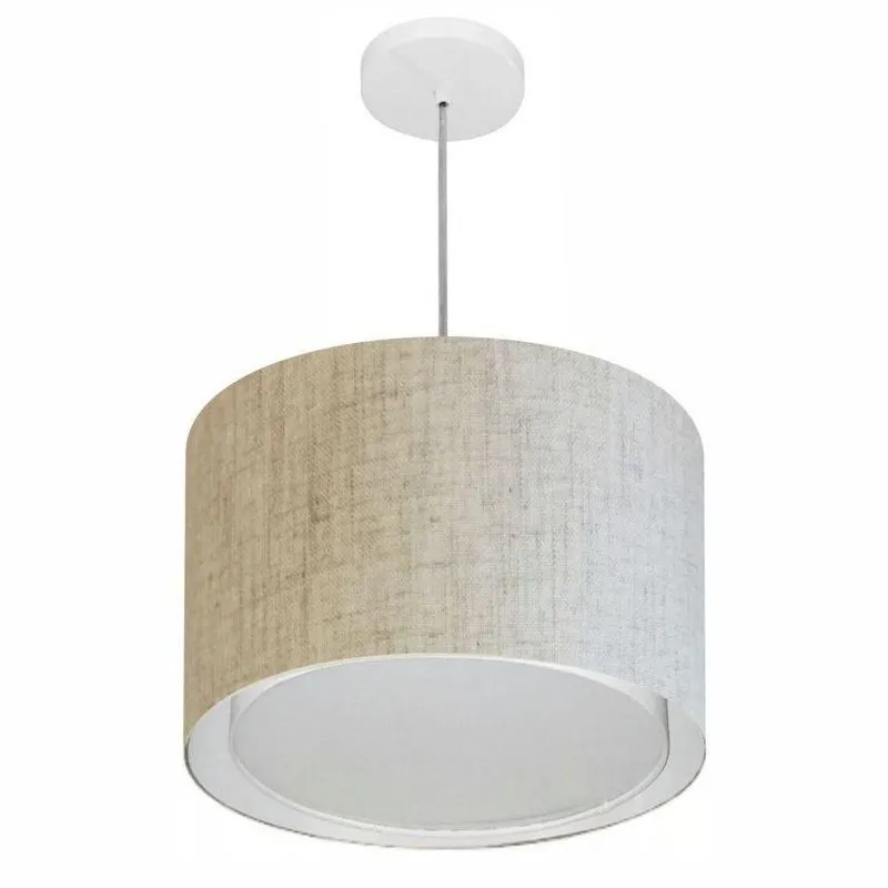 Lustre Pendente Cilíndrico Duplo MD-4286 Cúpula em Tecido 40x30cm Rústico Bege Vivare Brasil