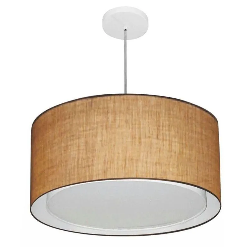 Lustre Pendente Cilíndrico Duplo MD-4288 Cúpula em Tecido 50x30cm Palha Vivare Brasil Iluminação