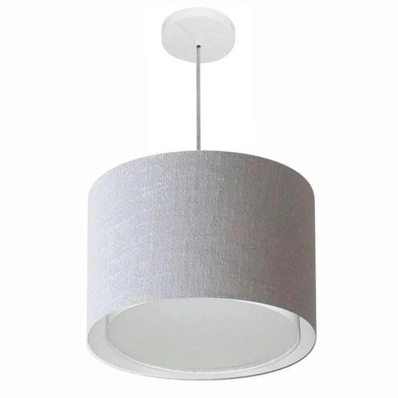 Lustre Pendente Cilíndrico Duplo Md-4292 Cúpula Em Tecido 40x30cm Rustico Cinza - Bivolt