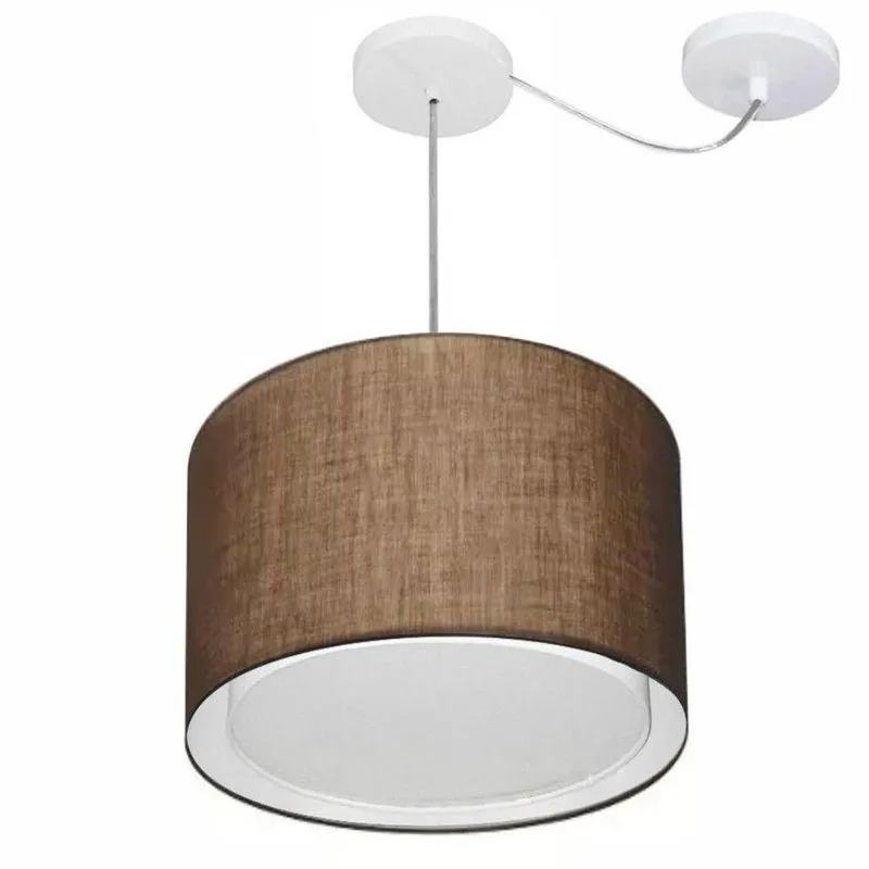 Lustre Pendente Cilíndrico Com Desvio MD-4306 Cúpula Em Tecido 40x30cm Café Vivare Brasil Iluminação