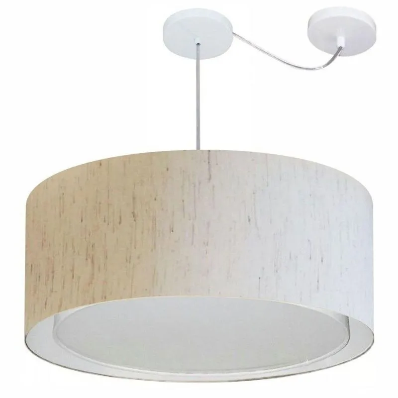 Lustre Pendente Cilíndrico MD-4311 Cúpula Tecido Linho 60x30cm Desvio de Centro Bege Vivare Brasil
